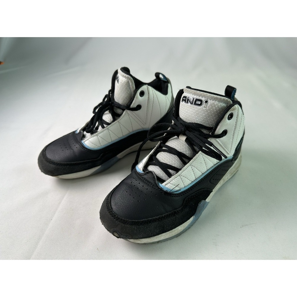 Boys Basketball Sneakers High Top AND1 Size 4 Black, White And‎ Blue EUC